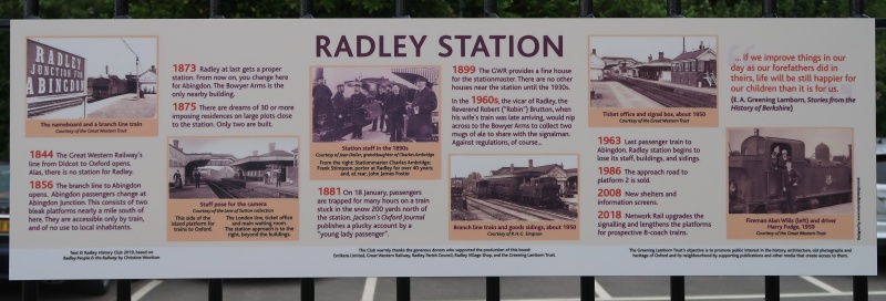 Information board featuring a timeline of Radley Stationory of Radley Station