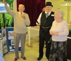 Richard Tolley opens the railway exhibition (pictured alongside the master of ceremonies, Eric Blanks, and Club chairman, Christine Wootton