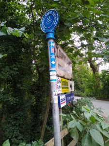 Signpost to Sustrans National Cycle Route 5 by Thrupp Lake, Radley, August 2021