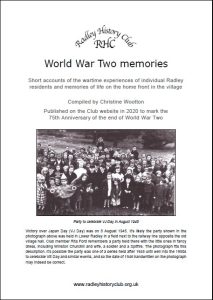 Front cover of the PDF containing a compilation of short accounts of WW2 experiences by Christine Wootton