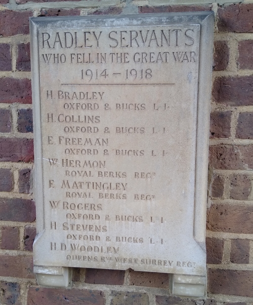 Stone tablet commemorating Radley College masters who died in 1914-1918 war