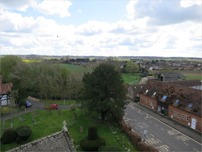 View of the central area of the village from the church tower, April 2016