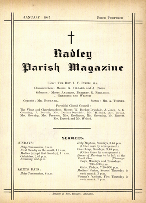 Front cover of the January 1947 issue of 'Radley Parish Magazine'